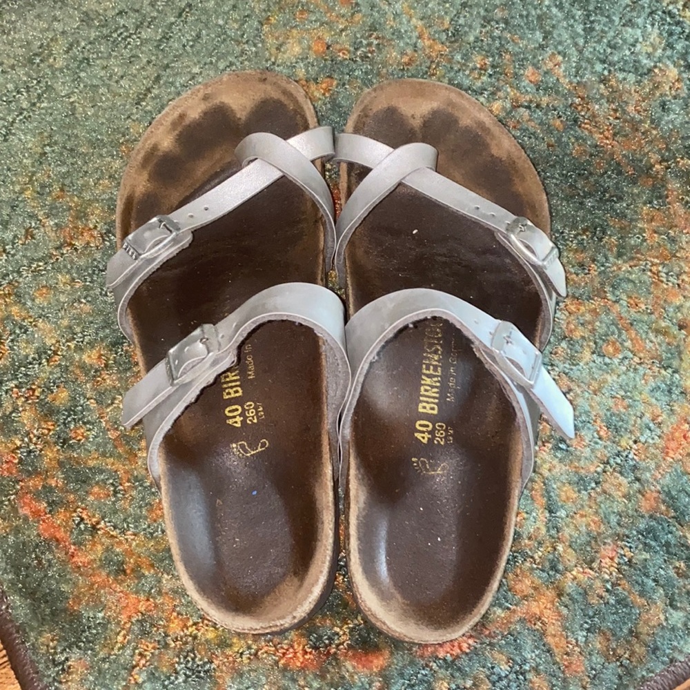 silver birkenstocks